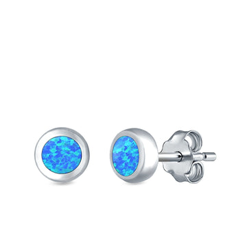 Round Stud Earrings Lab Created Blue Opal 925 Sterling Silver (5.5mm)